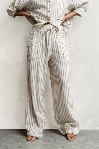 Janey Striped Pants in Taupe