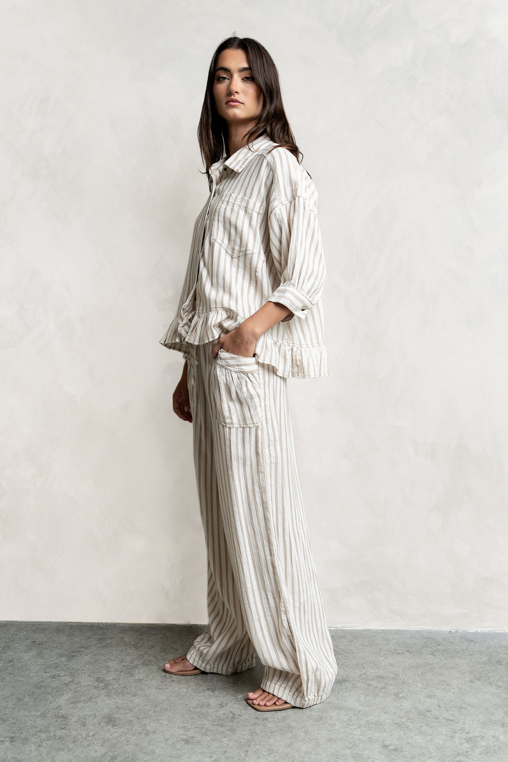 Janey Striped Pants in Taupe