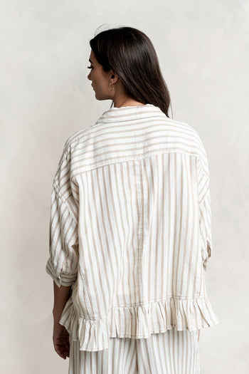 Janey Striped Collared Blouse in Taupe