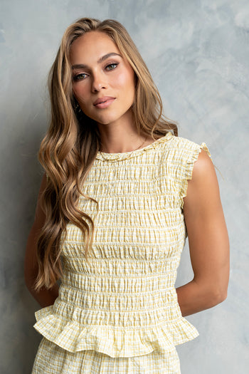 Mailee Plaid Smocked Tank in Yellow