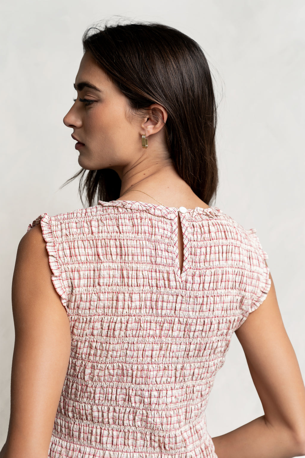 Mailee Plaid Smocked Tank in Red