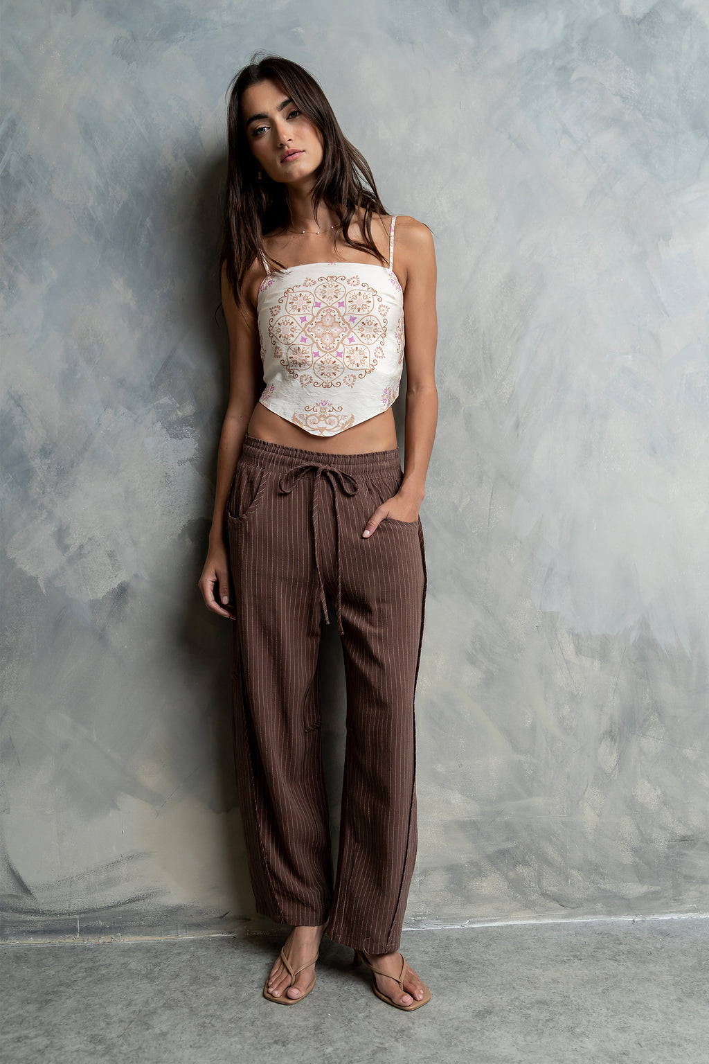 Kaiya Striped Pants in Brown