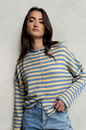 Miriam Striped Cardigan in Light Blue