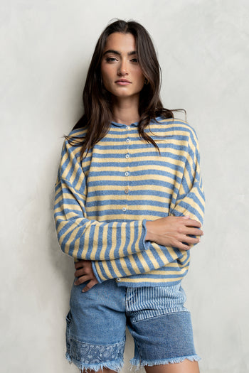 Miriam Striped Cardigan in Light Blue