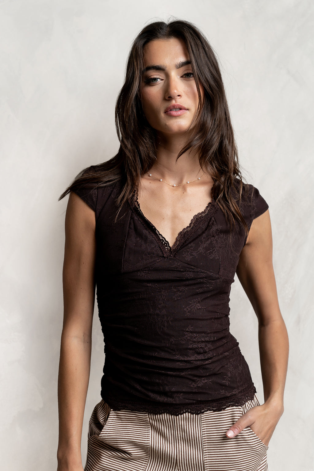 Gracie Lace Top in Brown