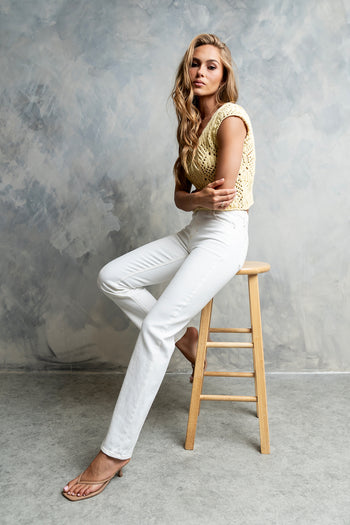 Afton Open Knit Top in Yellow