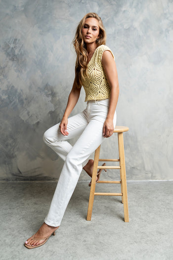 Afton Open Knit Top in Yellow