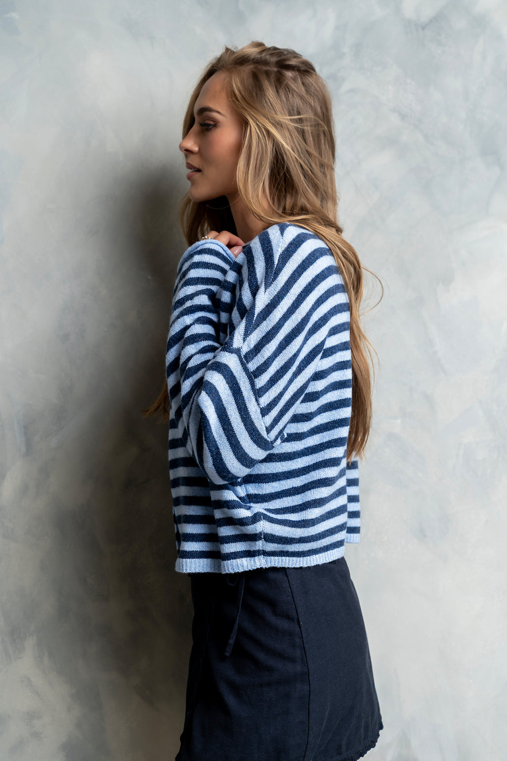 Miriam Striped Cardigan in Dusty Blue