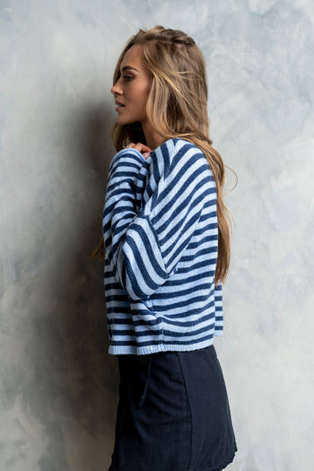Miriam Striped Cardigan in Dusty Blue