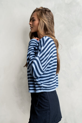 Miriam Striped Cardigan in Dusty Blue