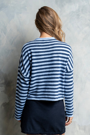 Miriam Striped Cardigan in Dusty Blue