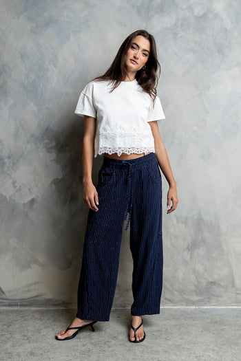 Karen Lace Trim Top in White