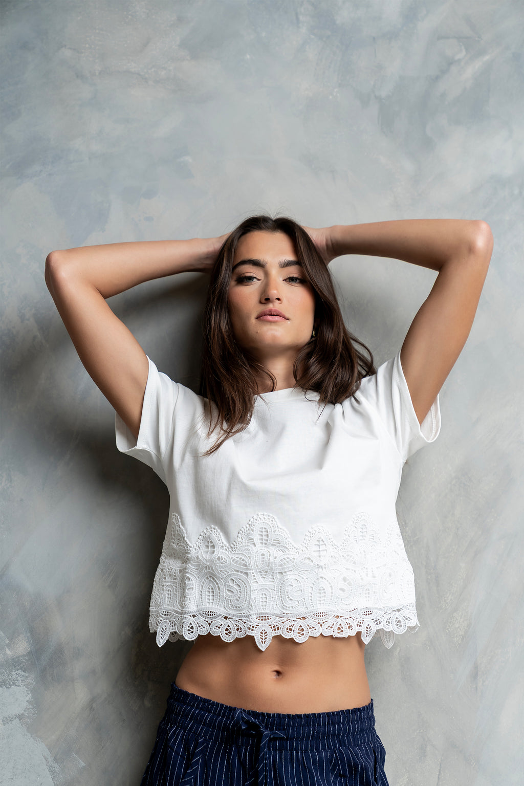 Karen Lace Trim Top in White
