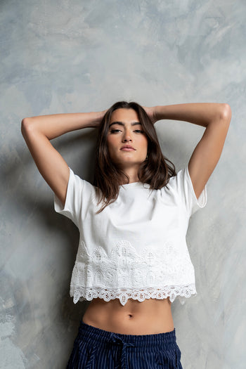 Karen Lace Trim Top in White