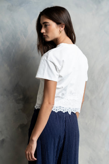 Karen Lace Trim Top in White