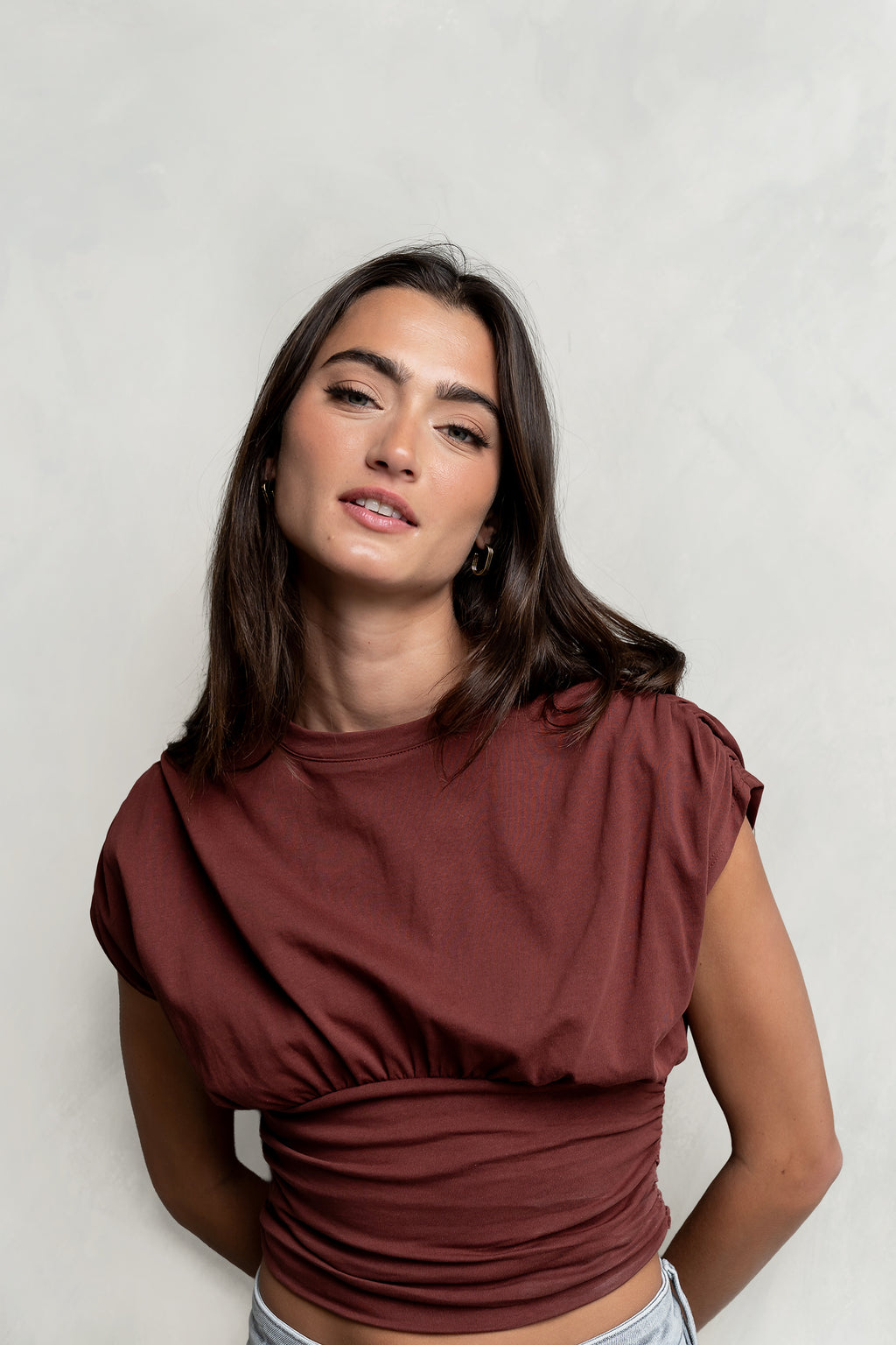 Samara Ruched Top in Red-Brown
