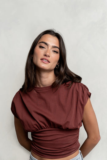 Samara Ruched Top in Red-Brown