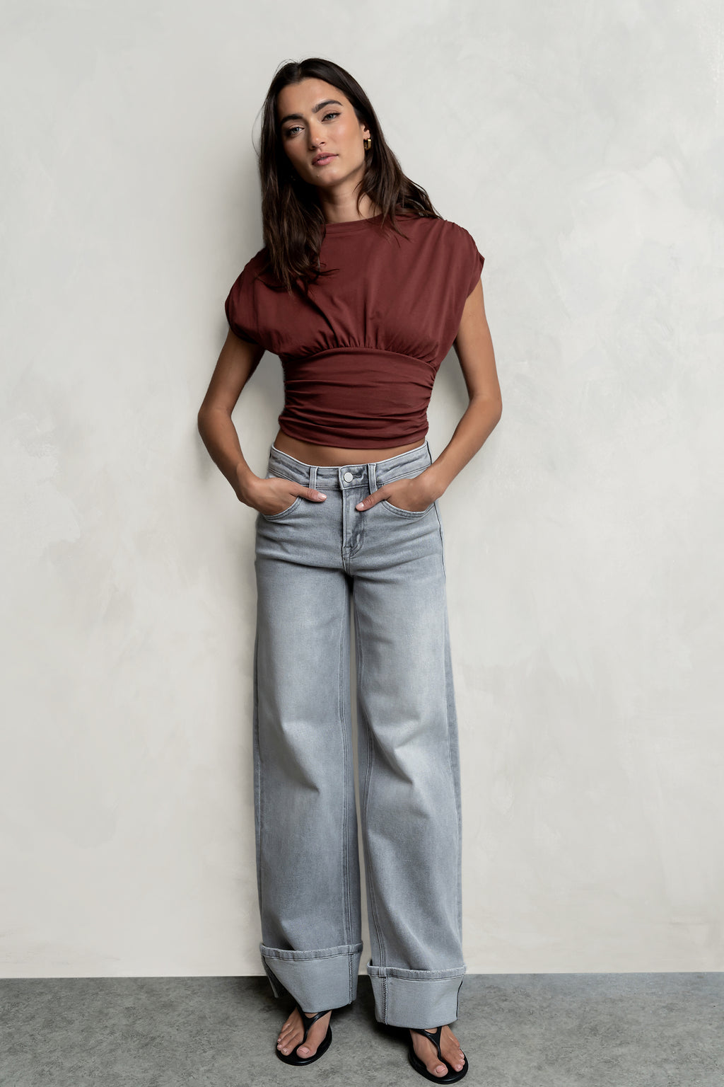 Samara Ruched Top in Red-Brown