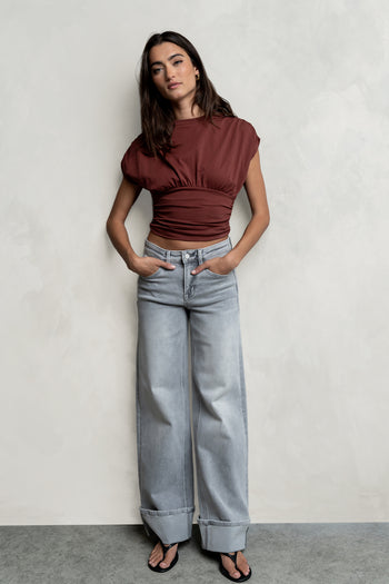 Samara Ruched Top in Red-Brown