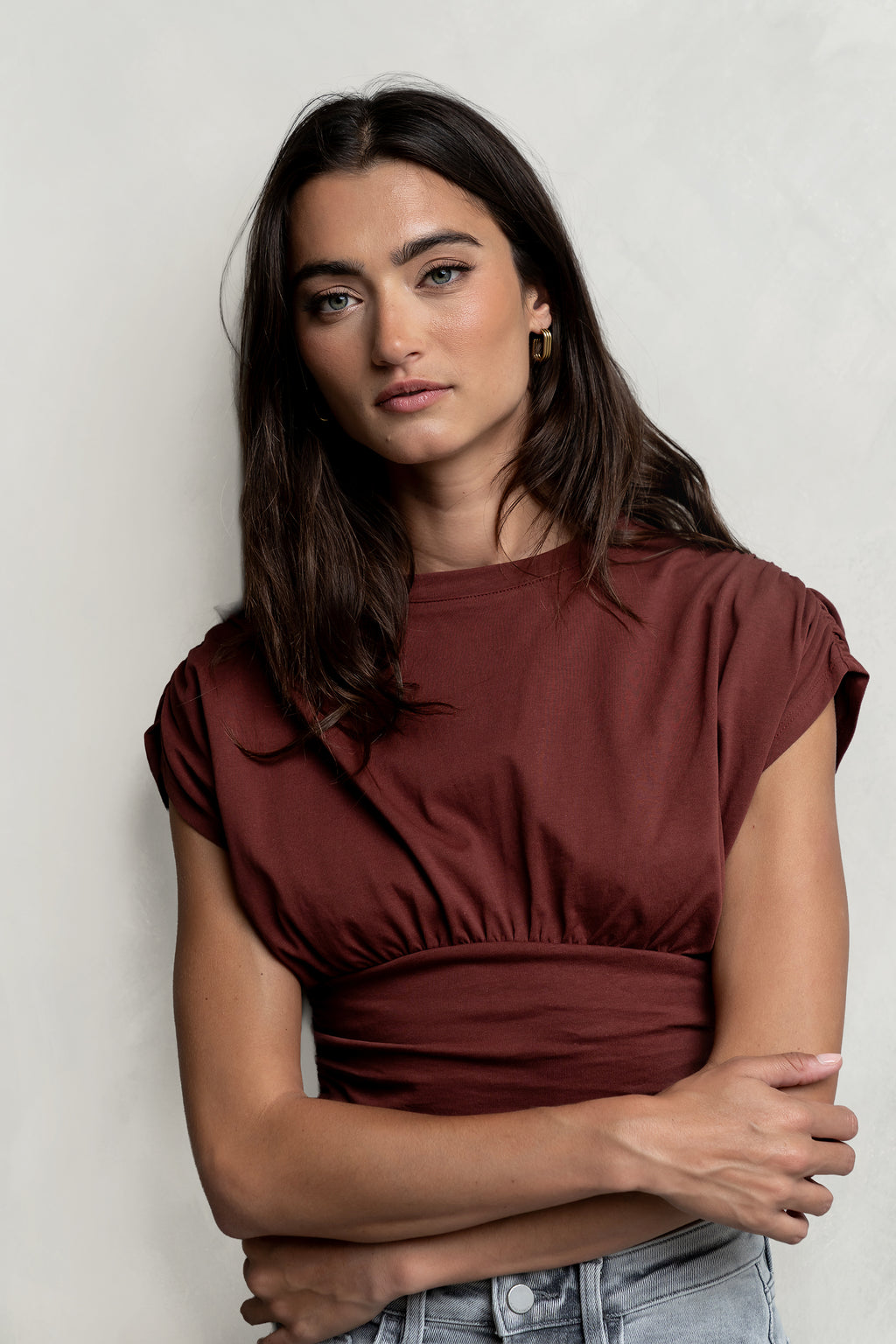 Samara Ruched Top in Red-Brown