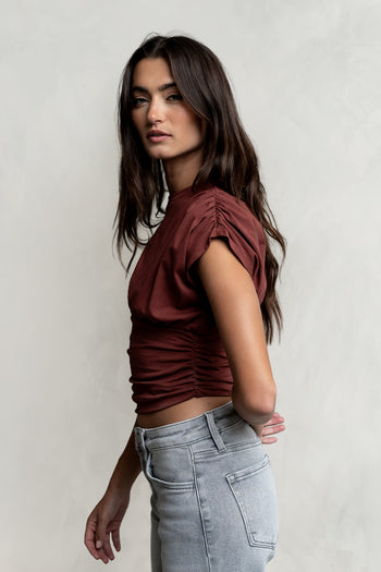 Samara Ruched Top in Red-Brown