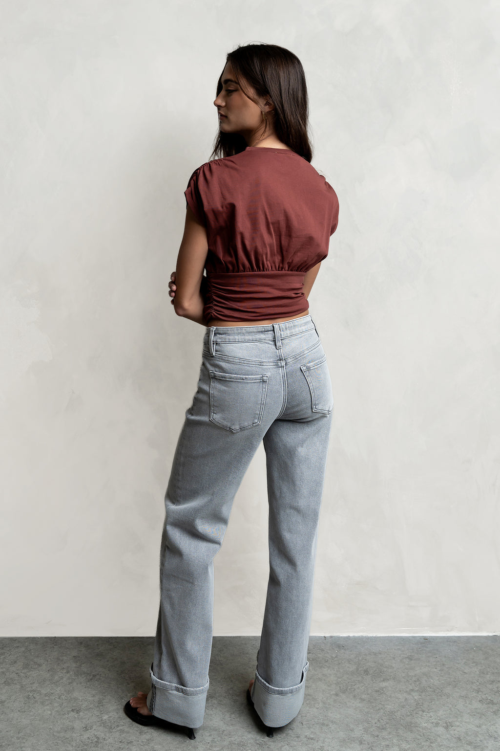 Samara Ruched Top in Red-Brown
