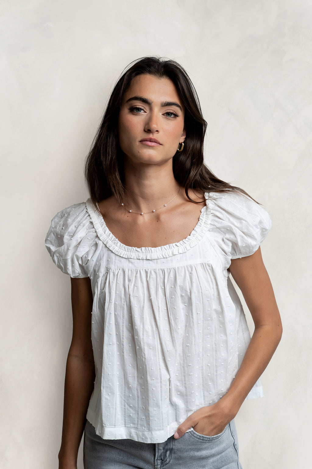 Delaney Swiss Dot Top in White