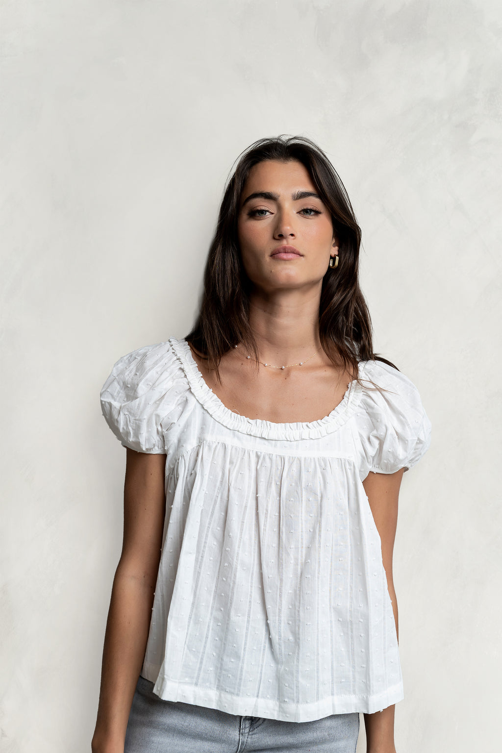 Delaney Swiss Dot Top in White