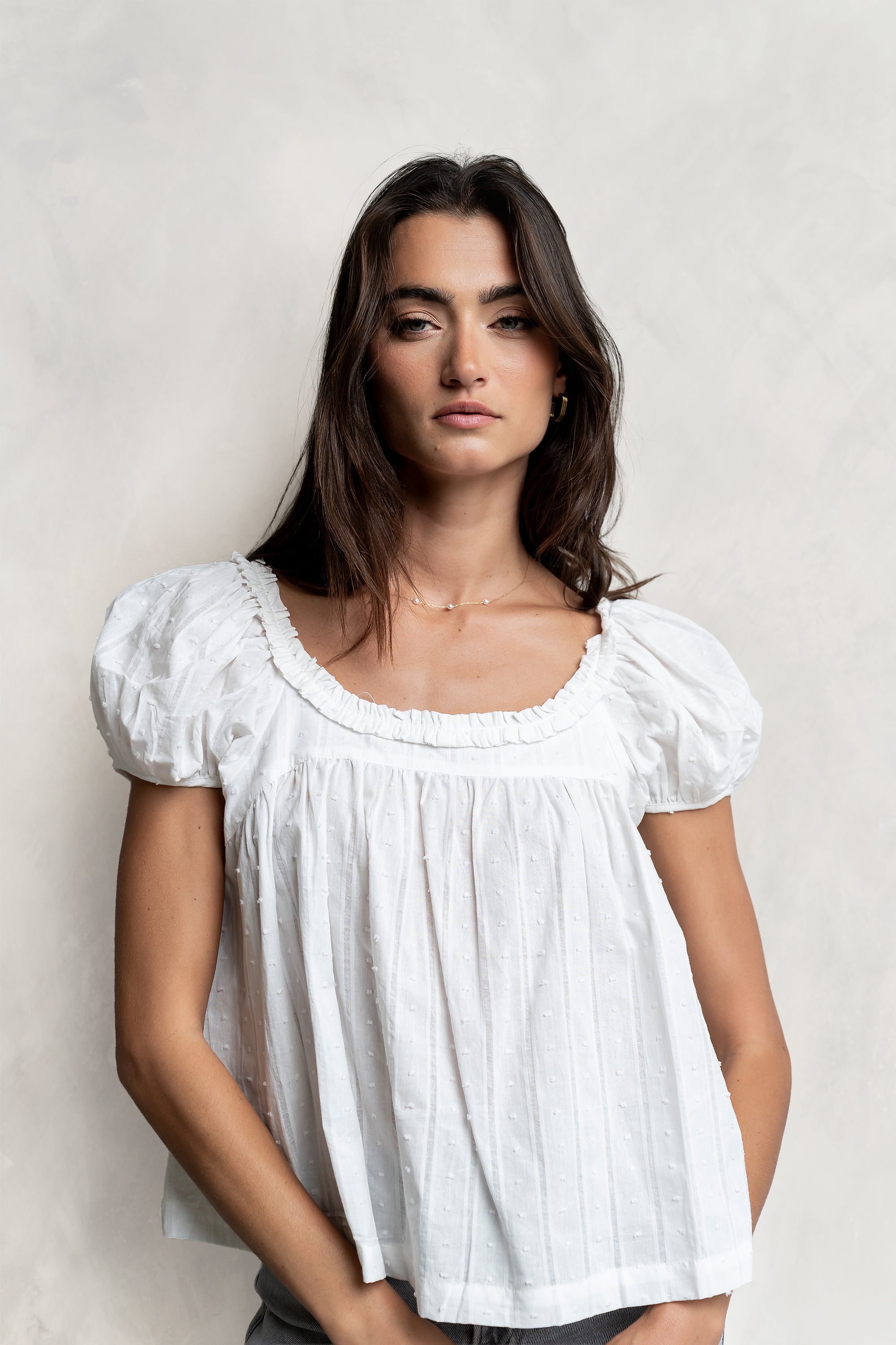 Delaney Swiss Dot Top in White