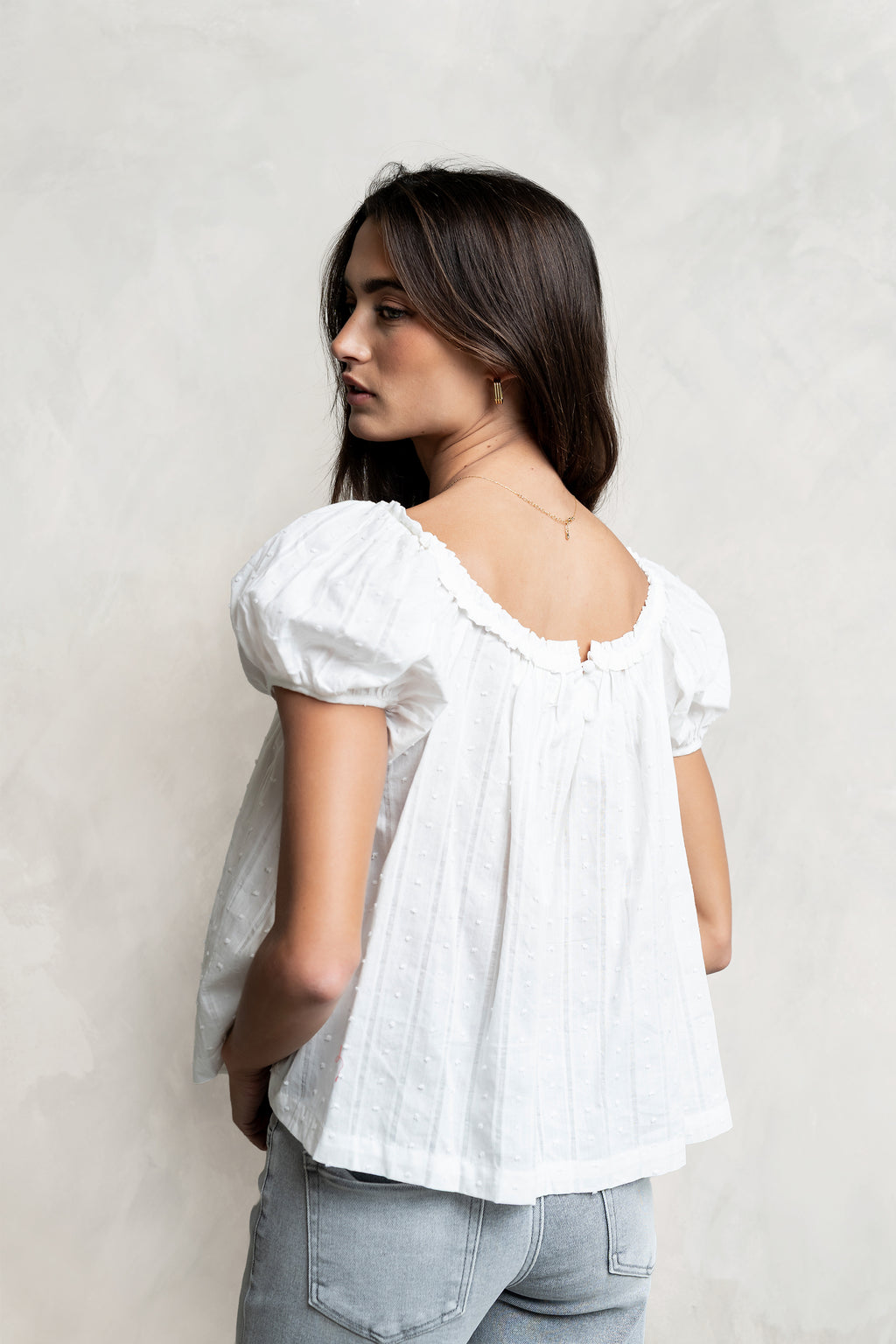 Delaney Swiss Dot Top in White
