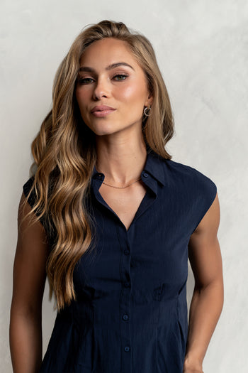 Jacob Button Up Top in Navy