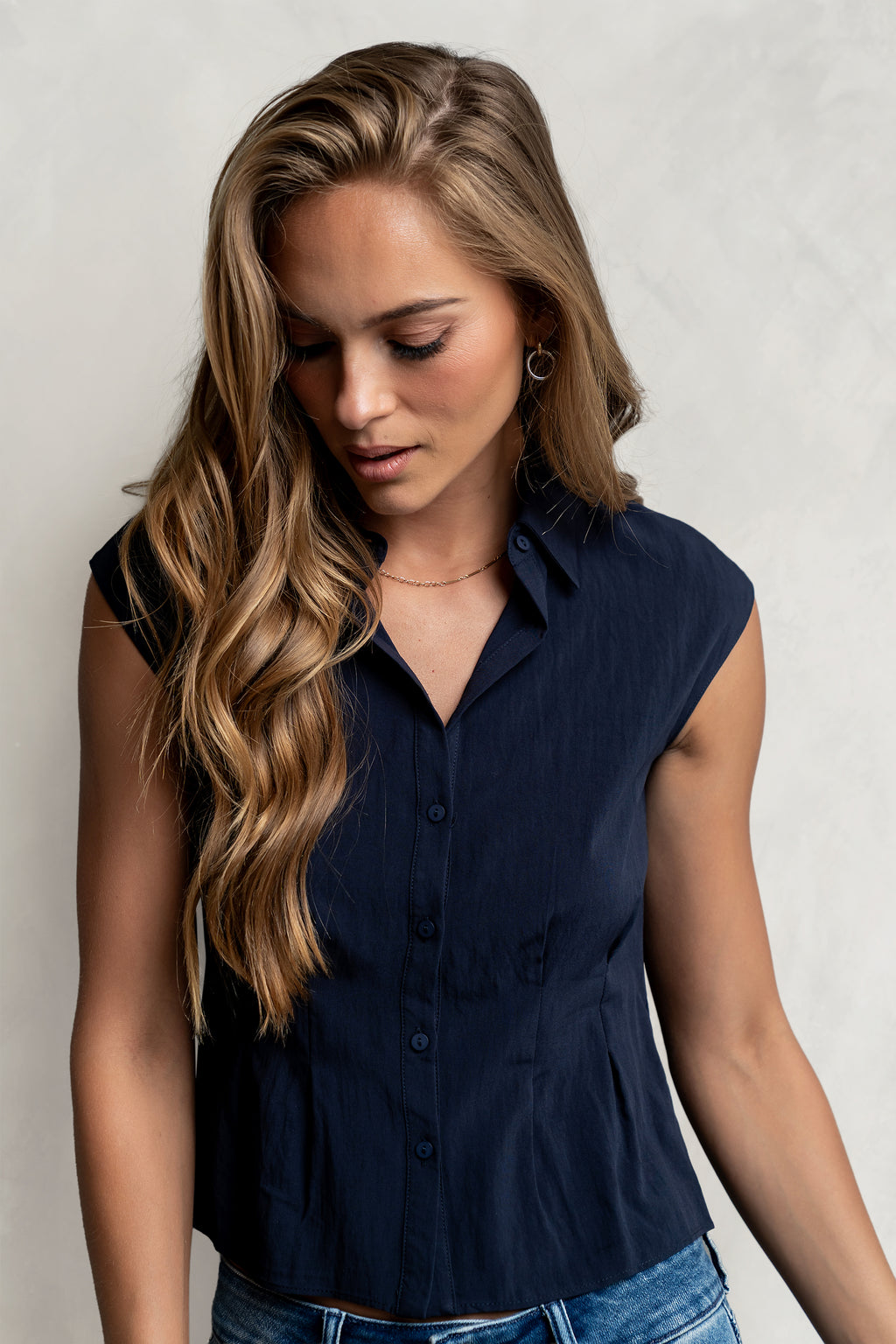 Jacob Button Up Top in Navy