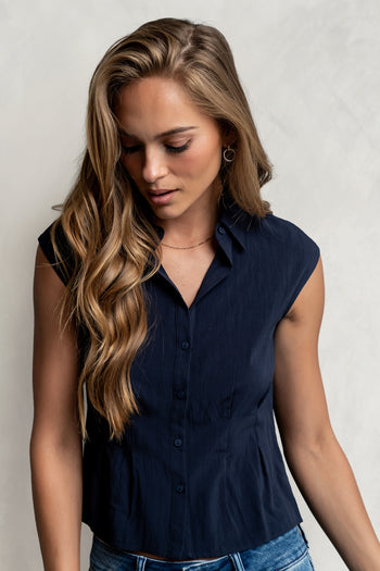 Jacob Button Up Top in Navy