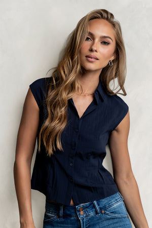 Jacob Button Up Top in Navy