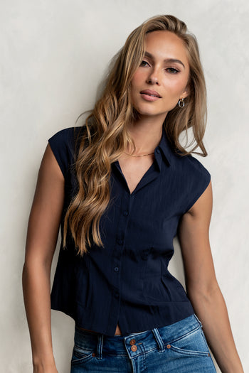 Jacob Button Up Top in Navy