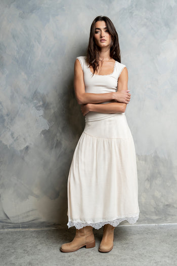 Sawyer Lace Trim Tank Top in Bone