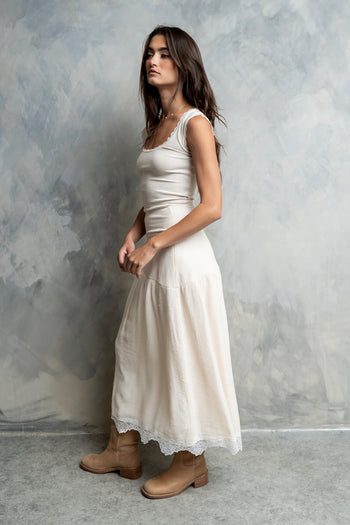Sawyer Lace Trim Tank Top in Bone