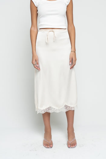 Cleo Lace Trim Midi Skirt in Cream
