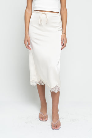 Cleo Lace Trim Midi Skirt in Cream