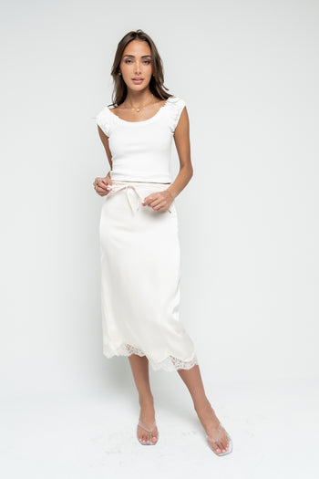 Cleo Lace Trim Midi Skirt in Cream