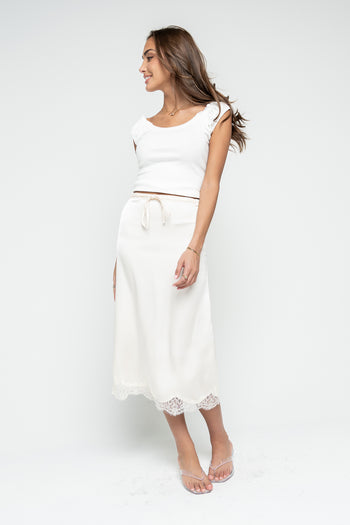 Cleo Lace Trim Midi Skirt in Cream