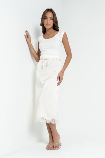 Cleo Lace Trim Midi Skirt in Cream