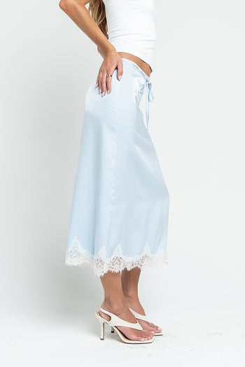 Cleo Lace Trim Midi Skirt in Blue