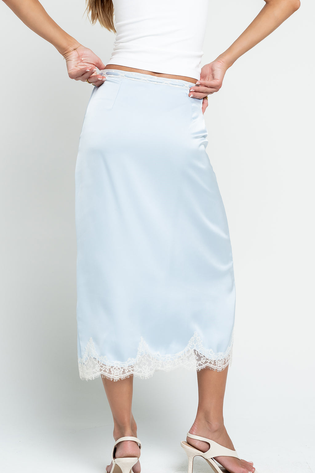 Cleo Lace Trim Midi Skirt in Blue