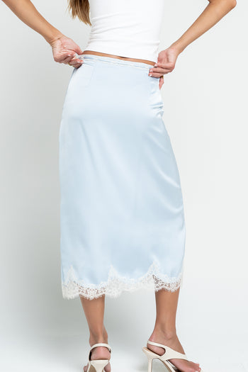 Cleo Lace Trim Midi Skirt in Blue