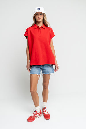 Jaylinn Oversized Polo in Red