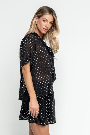 Hazel Polka Dot Top in Black