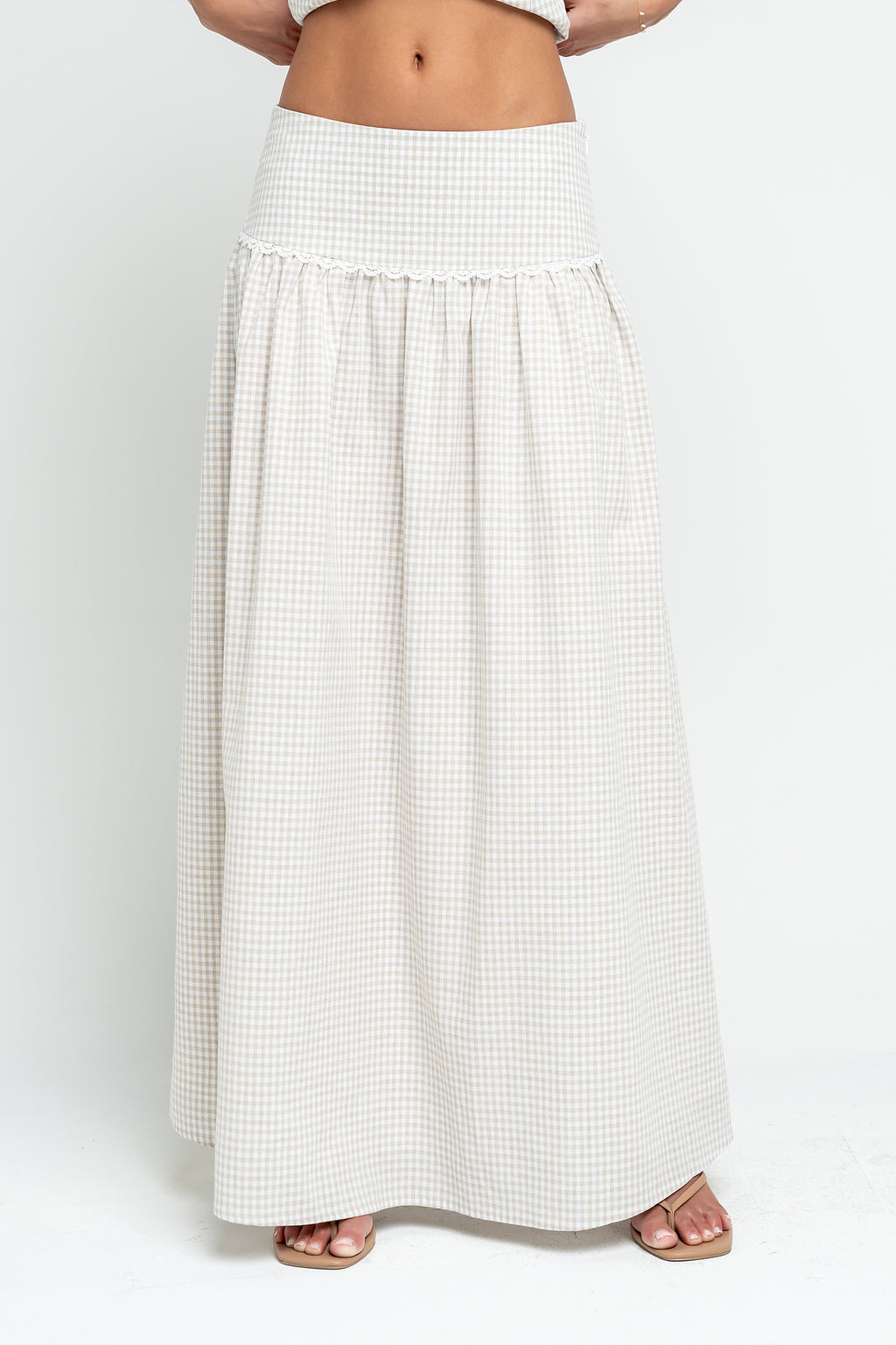 Kellie Gingham Skirt in Taupe