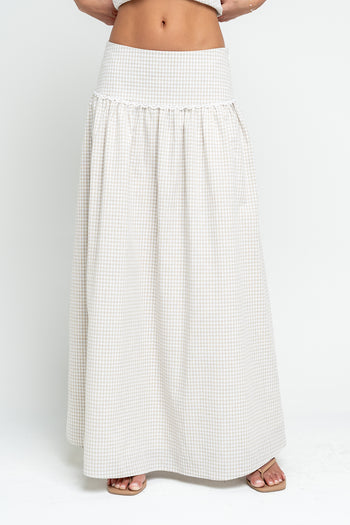 Kellie Gingham Skirt in Taupe