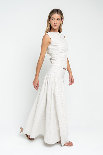 Kellie Gingham Skirt in Taupe
